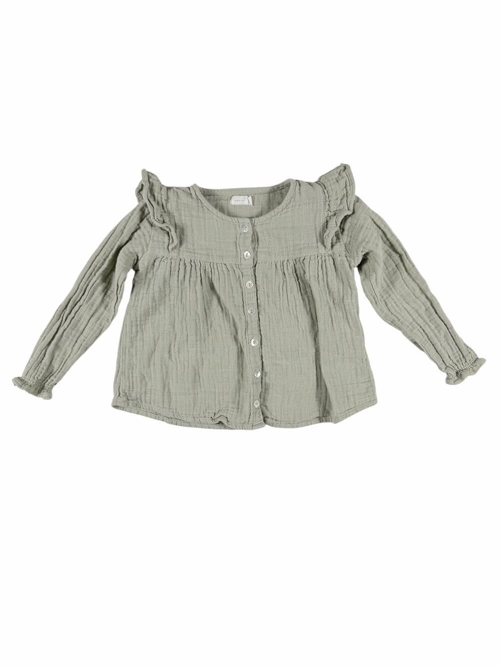 Jamie Kay Ava Organic Cotton Muslin Ruffle Blouse Sage Size 5 years